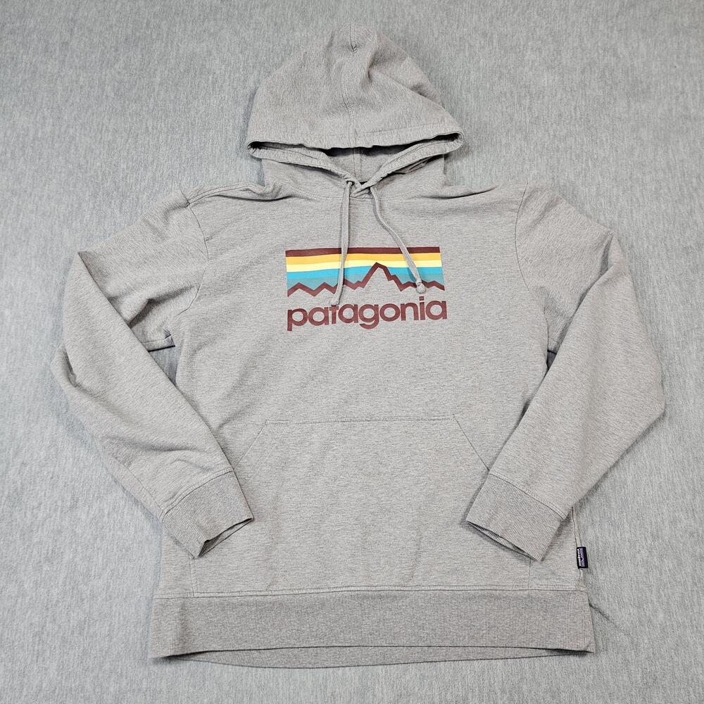 Patagonia Hoodie Men Medium Gray Ms Line Logo Midweight Kangaroo Pocket Pullover